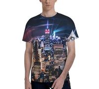 T-shirt à manches courtes pour homme, imprimé nuit de New York, parfait pour un usage quotidien, Noir , XL