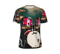 T-shirt à manches courtes pour homme imprimé tambour jazz respirant léger été mode gym entraînement décontracté, Noir , S