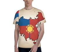 T-shirt à manches courtes pour homme, motif carte du drapeau mongol abstrait, élégant et doux, parfait pour un usage quotidien, Noir , M