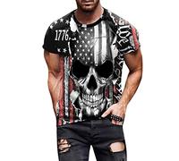 T-shirt à manches courtes pour homme Motif crâne Halloween Crâne 3D Bronze Badge Tattoo Lifestyle Graphic Standard Casual Coton Doux T-shirt frais classique, F blanc., XXL