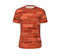 T-shirt à manches courtes pour homme, motif mur de briques rouges, imprimé texturé, décontracté, tenue de jogging et d'entraînement, Noir , XL