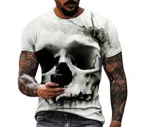 T-shirt à manches courtes pour homme, motif tête de mort, imprimé 3D, manches courtes, motif crâne, Halloween, été, col rond, t-shirt coloré en coton léger, t-shirt à manches courtes souriant, c