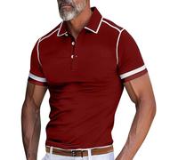 T-shirt à manches courtes pour homme - Vêtement de sport décontracté - Couleur unie - Tendance - Revers tendance - Pour l'intérieur et l'extérieur, la marche, le sport, la vie quotidienne, Rouge, XL