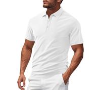 T-shirt à manches courtes pour homme - Vêtement de sport décontracté - Respirant - Séchage rapide - Revers boutonné - Pour l'intérieur et l'extérieur, la marche, le sport, la vie quotidienne, blanc, S