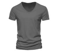 T-shirt à manches courtes pour homme, vêtements de sport tendance, décontracté, couleur unie, col en V, t-shirt à manches courtes pour sports d'intérieur et d'extérieur, vie quotidienne, gris foncé