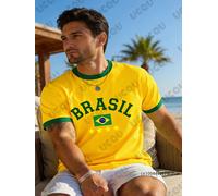 T-shirt à manches courtes pour hommes, avec drapeau national du brésil imprimé en 3D, pour Sports de plein air, surf, col rond, décontracté, pour enfants/adultes, nouvelle collection d'été TZ0420105-0