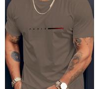 T-shirt à manches courtes pour hommes avec graphiques énergiques d'une seule ligne sur le thème de Paris, idéal pour le plein air, la randonnée, la pêche et les activités décontractées, polyvalent, po
