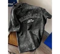 T-shirt à manches courtes pour hommes avec impression "Espagne, Barcelone", lavé. Convient pour un port décontracté quotidien, impression de lettres minimaliste L,M,S,XL,XS,XXL,XXS,XXXL,XXXXLLettres,T