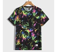 T-shirt à manches courtes pour hommes avec imprimé d'éclaboussure d'encre réfléchissante et colorée, pour sortir, pour les amis, été L,M,S,XL,XS,XXL,XXS,XXXL,XXXXLgraphiqueTissu tricoté