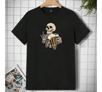 T-shirt à manches courtes pour hommes avec imprimé graphique drôle de squelette en coton, pour sortir, pour les amis, les indispensables du streetwear, l'emo, le style des années 2000 L,M,S,XL,XS,XXL,