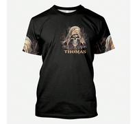 T-shirt à manches courtes pour hommes avec l'impression "Je ne suis jamais seul, mon démon est avec moi" et un crâne L,M,S,XL,XXL,XXXLHalloween,SloganPolyester