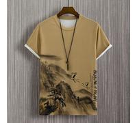 T-shirt à manches courtes pour hommes avec montagne et slogan, sans collier, pour sortir, pour les amis L,M,S,XL,XXLgraphique,Lettres,Plantes,avec imprimé paysageÉtoffe