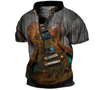 T-Shirt à Manches Courtes pour Hommes avec Motif de Guitare Chemises Henley à col en V avec Boutons et Motif de Guitare Basse Tshirt à Manches Courtes pour Homme avec col Montant