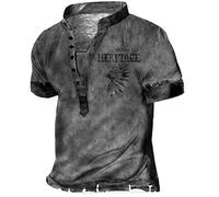 T-Shirt à Manches Courtes pour Hommes avec Motif Indien Totem Ethnique imprimé en 3D Henley Shirt décontracté Top rétro à col Montant Tee-Shirt Tactique d'extérieur