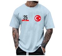 T-Shirt à Manches Courtes pour Hommes, imprimé de Sport de Turquie, décontracté, aéré, Plage, Vacances, Singe imprimé (Light Blue, M)