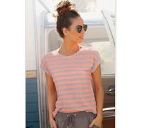 T-shirt à manches courtes rayures sportives - Vivance - gris clair chiné-orange-néon à rayures GRIS CLAIR CHINÉ-ORANGE-NÉON À RAYURES 42/44