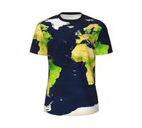 T-shirt à manches courtes respirant avec imprimé carte du monde pour la course à pied, le sport, Noir , L