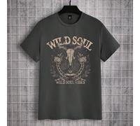 T-shirt à manches courtes standard pour hommes, gris foncé, avec imprimé de capteur de rêves à tête de taureau et d'os de cowboy western sauvage L,M,S,XL,XS,XXL,XXS,XXXL,XXXXLLettres,Plantes,RétroTiss