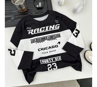 T-shirt à manches longues ample avec logo speed coloré, col en V pour garçons, style mode de rue, convient pour la rue, les sports, l'automne, l'hiver, les vacances, l'été et les voyages 6Y,7Y,4Y,5YSl