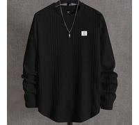 T-shirt à manches longues col rond avec patchs de lettres en tricot texturé ample pour hommes grande taille, vacances, cadeaux pour la fête des pères, football 2XL,3XL,4XL,5XL,6XLBlocs de couleurTissu