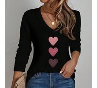 T-shirt à manches longues col V régulier minimaliste rose en forme de cœur, décontracté. Convient pour le printemps et l'automne, idéal pour la Saint-Valentin. Hauts décontractés mignons à manches lon