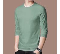 T-shirt à manches longues décontracté à col rond pour homme, coupe ajustée, haut basique pour le sport, l'entraînement, la vie quotidienne, aspect coton, blanc, noir, bleu marine, L-3XL (2XL vert pois