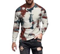 T-shirt à manches longues décontracté pour homme - Imprimé - Tendance - Col rond - Vêtements d'automne légers, Beige éclaboussant d'encre, 3XL