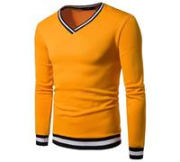 T-shirt à manches longues en coton extensible pour homme - Sweat à manches longues et col en V - Coupe ajustée - Pull uni décontracté - Sweatshirt basique d'extérieur - Chemises de gym, de fitness, de