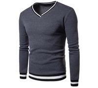 T-shirt à manches longues en coton extensible pour homme - Sweat à manches longues et col en V - Coupe ajustée - Pull uni décontracté - Sweatshirt basique d'extérieur - Chemises de gym, de fitness, de