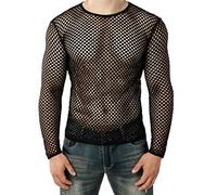 T-shirt à manches longues en maille pour homme, sous-vêtements ajustés en résille, gilet extensible, transparent, mince, respirant, fitness, sport, entraînement, débardeur pour boîte de nuit., Noir ,