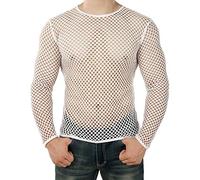 T-shirt à manches longues en maille pour homme, sous-vêtements ajustés en résille, gilet extensible, transparent, mince, respirant, fitness, sport, entraînement, débardeur pour boîte de nuit., blanc,