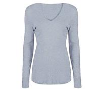 T-shirt à manches longues et col en V pour femme, uni, décontracté, gris clair, 36-38