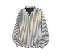 T-shirt à manches longues et col en V pour homme avec motif arête de poisson, haut décontracté pour tous les jours au printemps et en automne (M blanc)