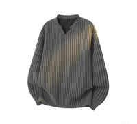 T-shirt à manches longues et col en V pour homme avec motif arête de poisson, haut décontracté pour tous les jours au printemps et en automne (L gris)