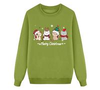 T-Shirt À Manches Longues Et Col Rond pour Fille Décontracté Motif Chat Mignon Flocon De Neige Père Noël Typographie Graphique (Green 7-8 Years)