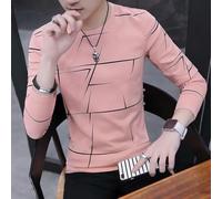 T-shirt à manches longues et col rond pour homme avec imprimé tendance pour un style de vie quotidien (M rose)