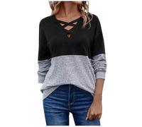 T-Shirt À Manches Longues Femme Col en V Blouse Chic Et Élégant Lâche Haut Décontracté Tee Shirt Bloc De Couleur Tunique Basic Top Pulls Tendance Décontractés Automne Printemps 2026