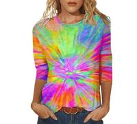 T-shirt à manches longues femme grandes tailles t-shirt décontracté col rond carnaval coloré imprimé à manches trois-quarts top 3 saules femmes, t, XL