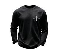 T-shirt à manches longues gaufré Jesus Has My Back Cross Faith pour homme, Noir , XXL