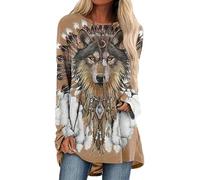 T-shirt à manches longues imprimé loup 3D pour femme - Motif animal - Décontracté - Robe vintage ample, # 3, XL