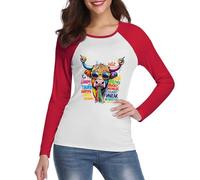 T-shirt à manches longues motif animal - T-shirt à col rond conçu par un artiste | Haut imprimé de qualité galerie pour un look tendance au quotidien, Rouge, S