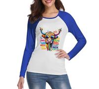T-shirt à manches longues motif animal - T-shirt à col rond conçu par un artiste | Haut imprimé de qualité galerie pour un look tendance au quotidien, bleu, S