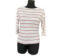 T-Shirt à Manches Longues - ONLY - Blanc à Rayures Rouges - XS - Confortable - Coupe Classique XS