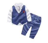 T-shirt à manches longues pour enfant garçon - Gilet - Manteau - Pantalon - Tenue de gentleman - Ensemble pour nouveau-né, bleu, 6-7 ans