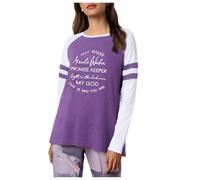 T-shirt à manches longues pour femme avec citation chrétienne - T-shirt de baseball bicolore avec message spirituel - Haut décontracté de style universitaire, Style_x01 Violet, M