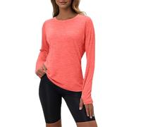 T-shirt à manches longues pour femme avec col bateau - Haut basique décontracté pour un look élégant au quotidien - T-shirt confortable avec épaules superposées, Style_p06 Rouge, S