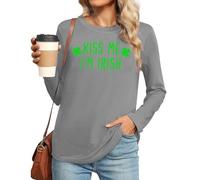 T-shirt à manches longues pour femme avec impression de la Saint Patrick et de la Saint-Patrick - Grande taille - Col rond irlandais festif, Gris (01), M