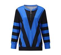 T-shirt à manches longues pour femme avec impression en V et fermeture éclair pour femme, bleu, 3XL