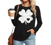 T-shirt à manches longues pour femme avec inscription « Happy St Patrick's Day » - T-shirt irlandais festif à manches longues - Grandes tailles - Festival irlandais - Col rond, 02 - Noir, XL