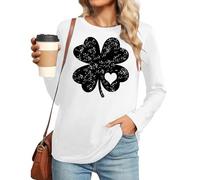 T-shirt à manches longues pour femme avec inscription « Happy St Patrick's Day » - T-shirt irlandais festif à manches longues - Grandes tailles - Festival irlandais - Col rond, Blanc (02), L